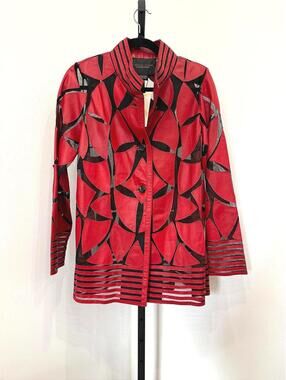 NWT London Towne Medium Lambskin Red and Black Sheer Patterned Jacket
